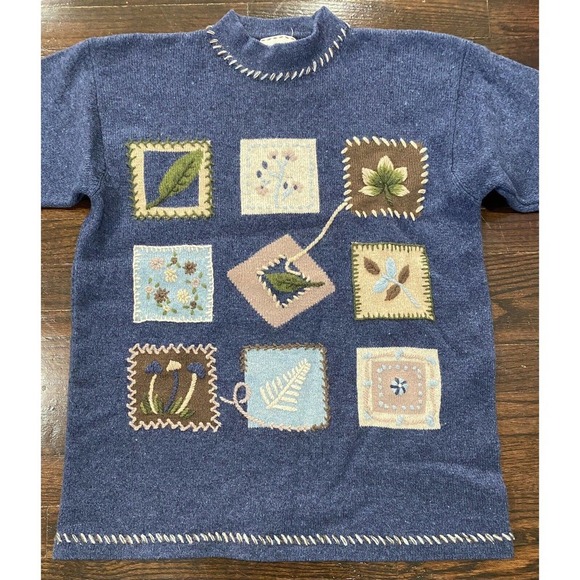 Alice Collins Pure New Wool Sweater M Granny Square Embroidery Knit Heavy Stitch - Picture 3 of 10